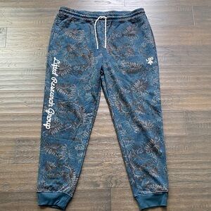 LRG Jogger Mens Sz XL Blue Palm Print Patterned Sweatpant Drawstring Lifestyle